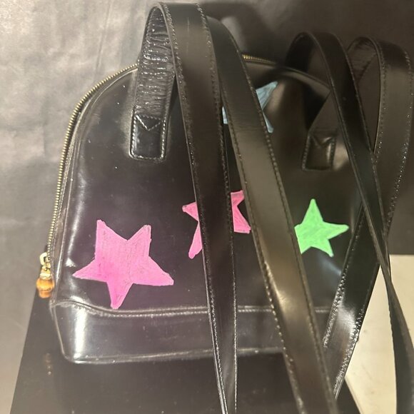 Gucci Black Patent Leather Handbag UPCYCLED pop Stars Neon Shoulder Bag VTG - Picture 5 of 14